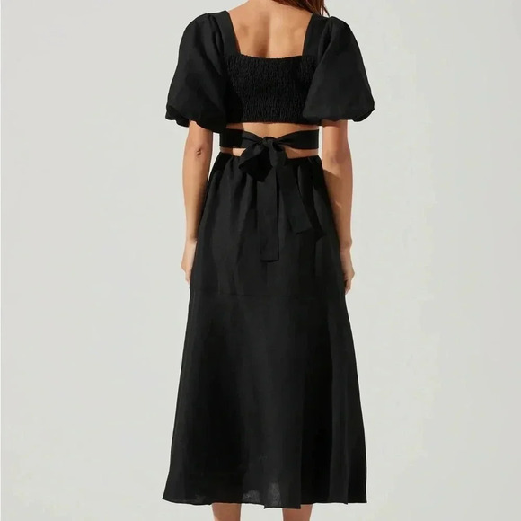 ASTR THE LABEL NWT Black Linen MIDI Cut Out Puff Sleeve Angeles Dress M - Picture 4 of 10